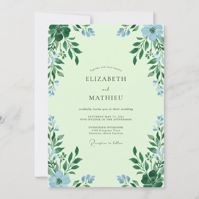 Convites Casamento de Eucalipto Folhagem Céu Mint (Frente)