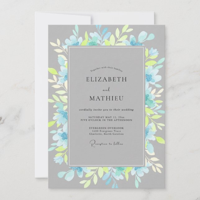 Convites Casamento de Eucalipto Folhagem Chartreuse Ardósia (Frente)