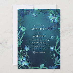 Convites Casamento de Eucalipto Folhagem Ciano Meia-Noite