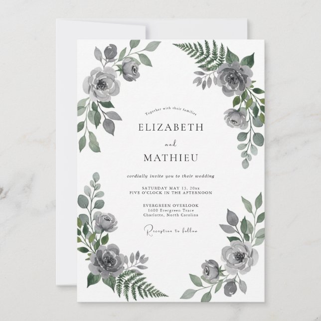 Convites Casamento de Eucalipto Folhagem Cinza Prata (Frente)