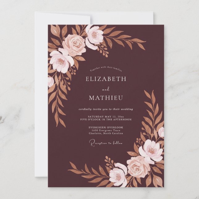 Convites Casamento de Eucalipto Folhagem Cobre Marrom (Frente)