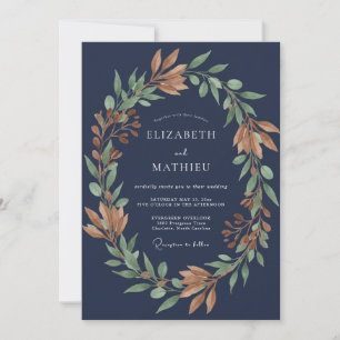 Convites Casamento de Eucalipto Folhagem Cobre Meia-Noite