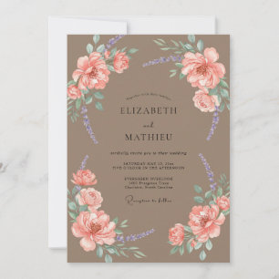 Convites Casamento de Eucalipto Folhagem Coral Bege