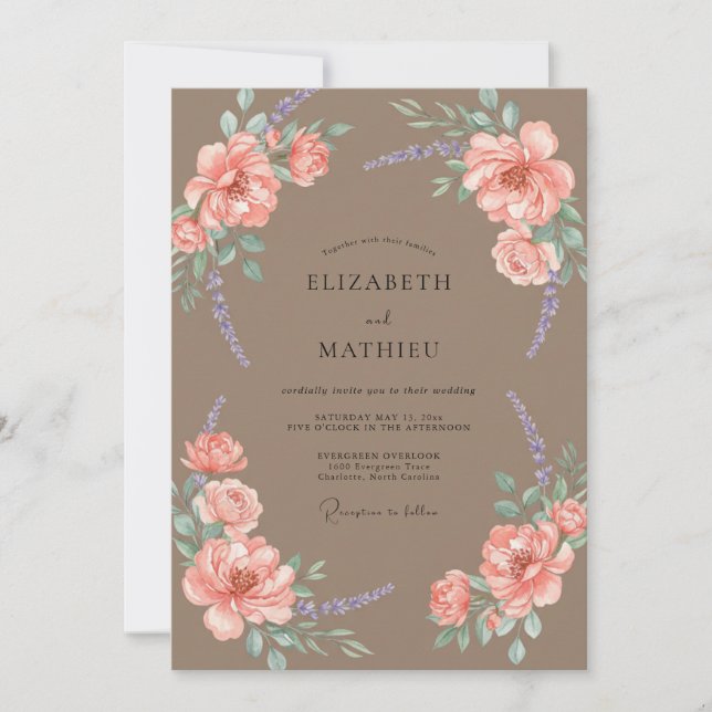 Convites Casamento de Eucalipto Folhagem Coral Bege (Frente)