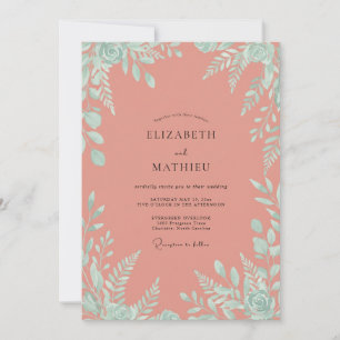 Convites Casamento de Eucalipto Folhagem Coral Mint