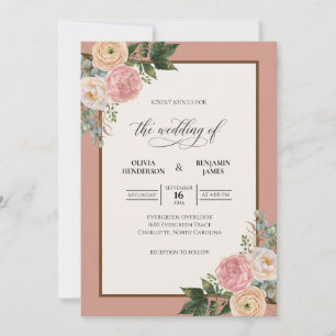 Convites Casamento de Eucalipto Folhagem Coral Pêssego