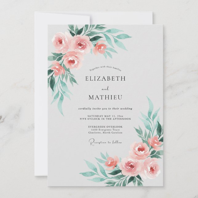 Convites Casamento de Eucalipto Folhagem Coral Turquesa (Frente)