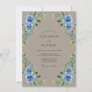 Convites Casamento de Eucalipto Folhagem Cornflower Bege