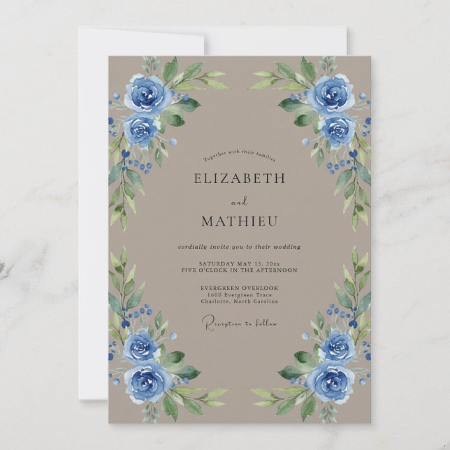 Convites Casamento de Eucalipto Folhagem Cornflower Bege (Frente)