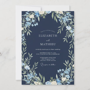 Convites Casamento de Eucalipto Folhagem Cornflower Navy