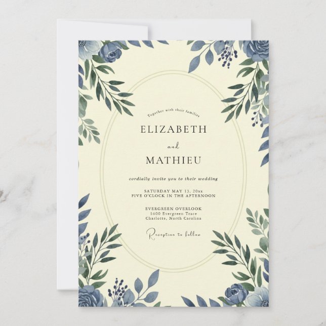 Convites Casamento de Eucalipto Folhagem Cornflower Slate (Frente)