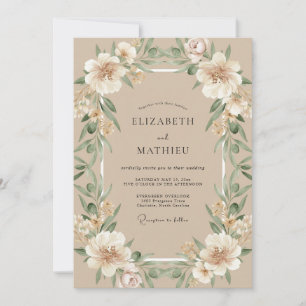 Convites Casamento de Eucalipto Folhagem Creme Antigo Bege