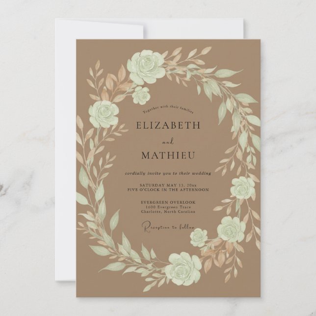 Convites Casamento de Eucalipto Folhagem Creme Bege (Frente)