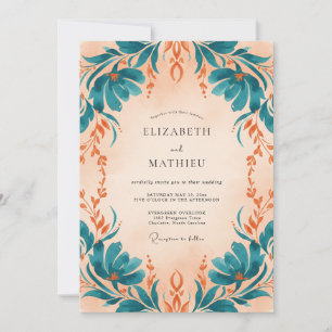 Convites Casamento de Eucalipto Folhagem Damasco Teal