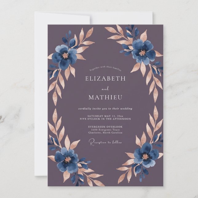 Convites Casamento de Eucalipto Folhagem de Cobre Âmbar (Frente)