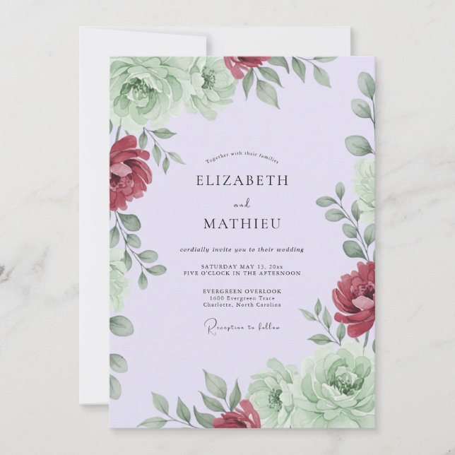 Convites Casamento de Eucalipto Folhagem de Crimson Sage (Frente)