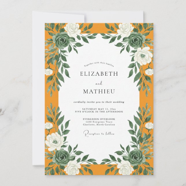 Convites Casamento de Eucalipto Folhagem de Marigold (Frente)