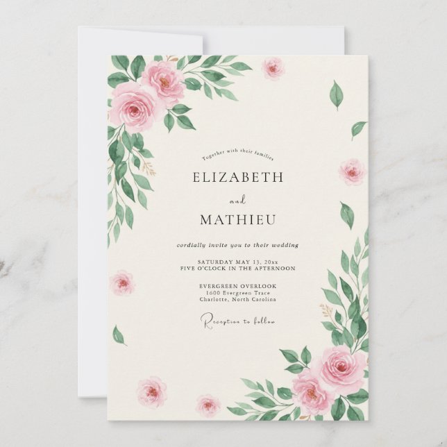 Convites Casamento de Eucalipto Folhagem de Salvia Rosa (Frente)