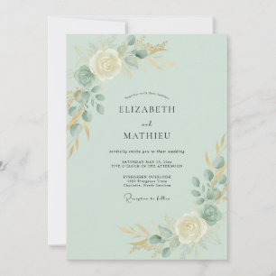 Convites Casamento de Eucalipto Folhagem Dourada Espuma do 
