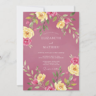 Convites Casamento de Eucalipto Folhagem Dourada Magenta