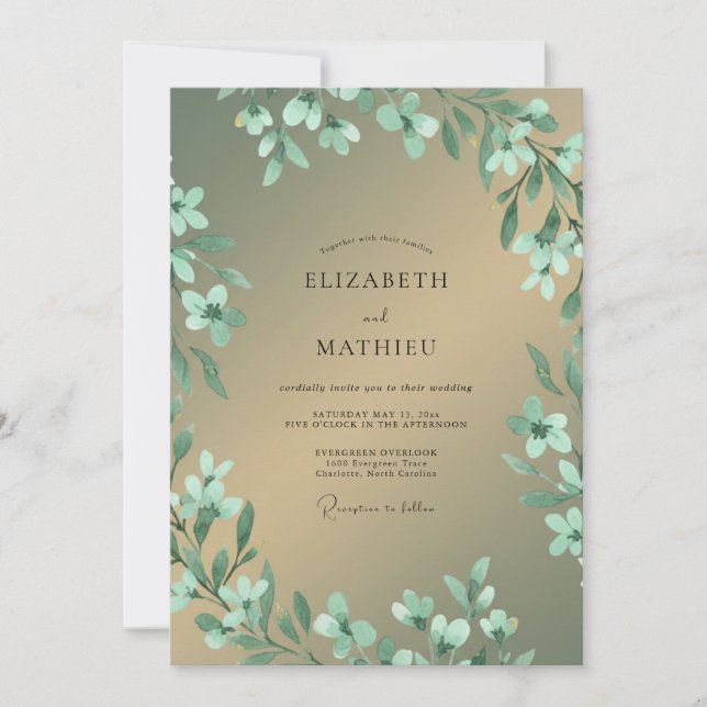 Convites Casamento de Eucalipto Folhagem Dourada Menta (Frente)