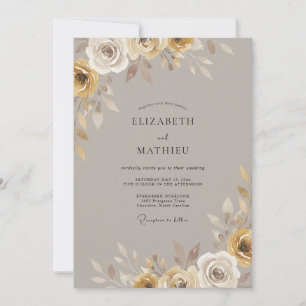 Convites Casamento de Eucalipto Folhagem Dourado-Taupe