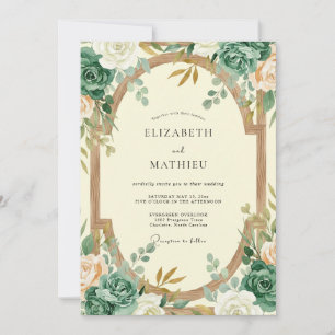 Convites Casamento de Eucalipto Folhagem Dourado Turquesa