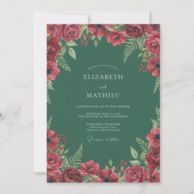 Convites Casamento de Eucalipto Folhagem Esmeralda Rubi (Frente)