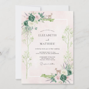 Convites Casamento de Eucalipto Folhagem Florestal Rosa