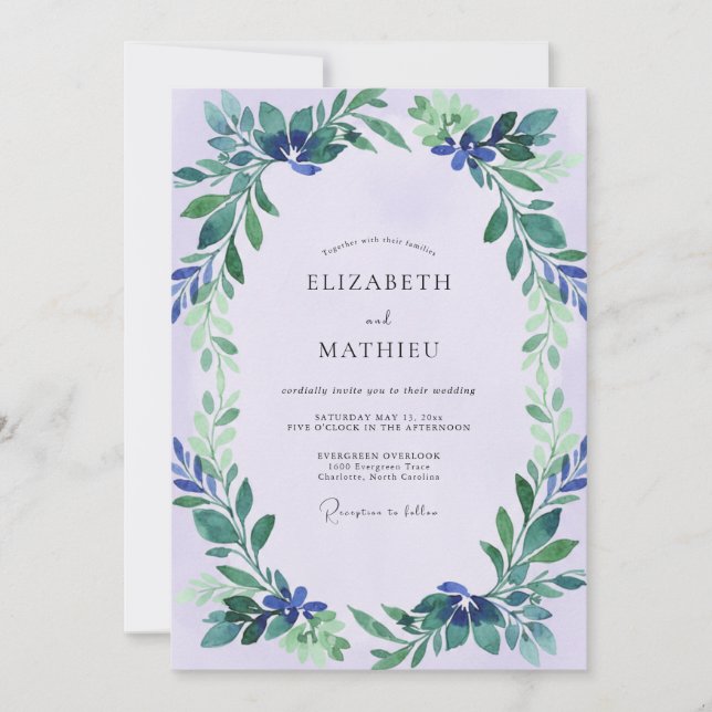 Convites Casamento de Eucalipto Folhagem Índigo Lavanda (Frente)