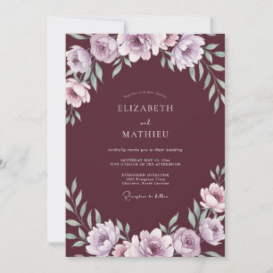 Convites Casamento de Eucalipto Folhagem Lilás Vinho
