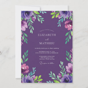 Convites Casamento de Eucalipto Folhagem Magenta Ameixa