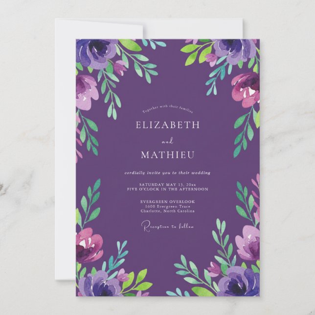 Convites Casamento de Eucalipto Folhagem Magenta Ameixa (Frente)