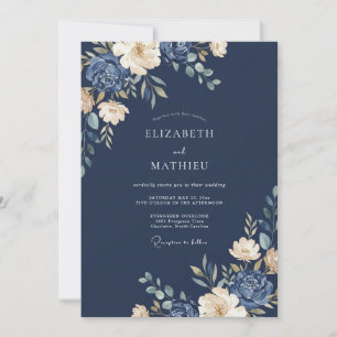 Convites Casamento de Eucalipto Folhagem Marfim Índigo