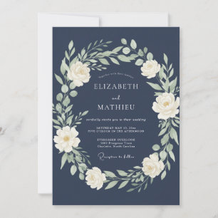 Convites Casamento de Eucalipto Folhagem Marfim Meia-Noite