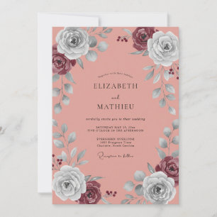 Convites Casamento de Eucalipto Folhagem Marrom Coral