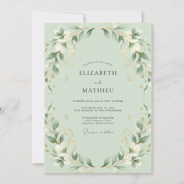 Convites Casamento de Eucalipto Folhagem Menta (Frente)