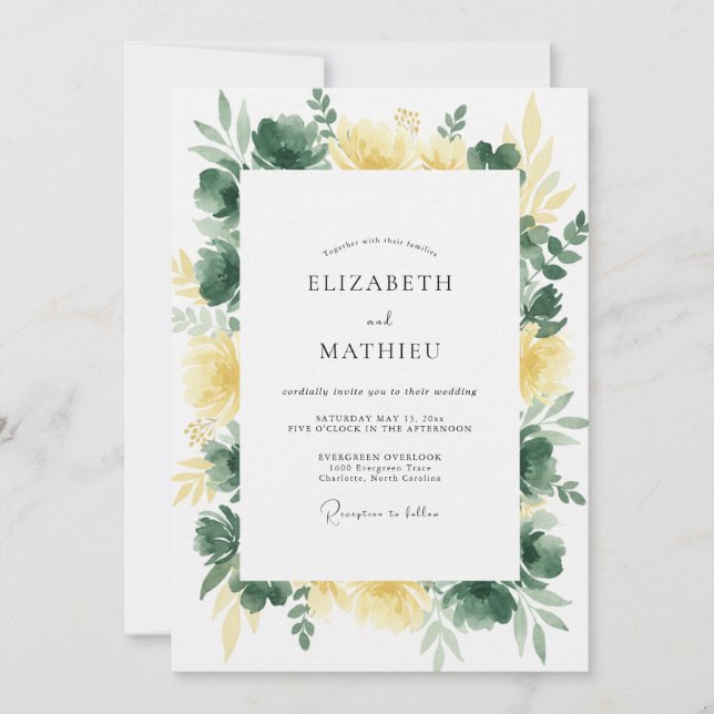 Convites Casamento de Eucalipto Folhagem Oliva Dourada (Frente)
