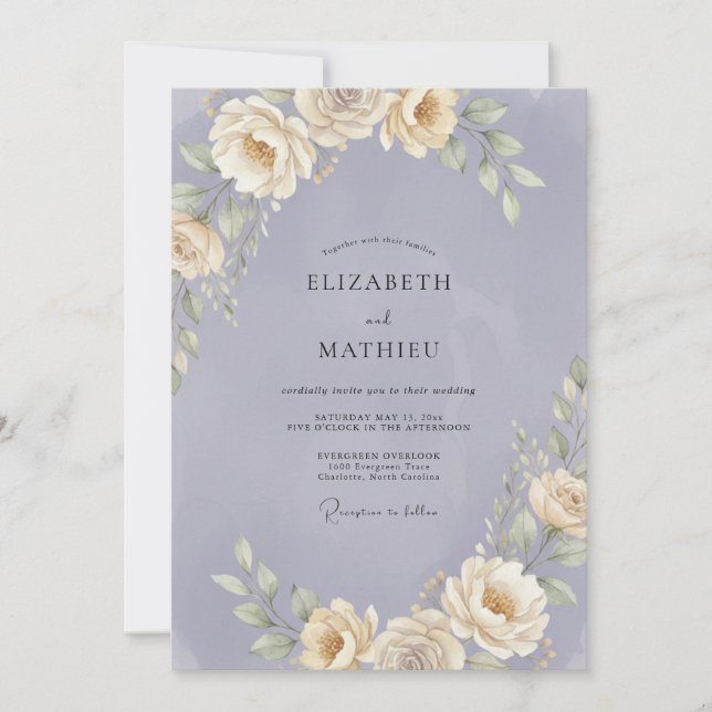 Convites Casamento de Eucalipto Folhagem Periwinkle Champag (Frente)