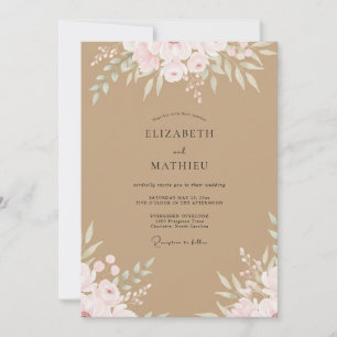 Convites Casamento de Eucalipto Folhagem Pêssego Areia