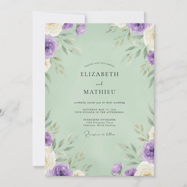 Convites Casamento de Eucalipto Folhagem Pistache Âmbar (Frente)