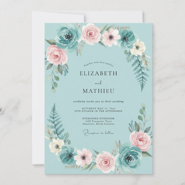 Convites Casamento de Eucalipto Folhagem Rosa Água (Frente)