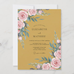 Convites Casamento de Eucalipto Folhagem Rosa Dourada