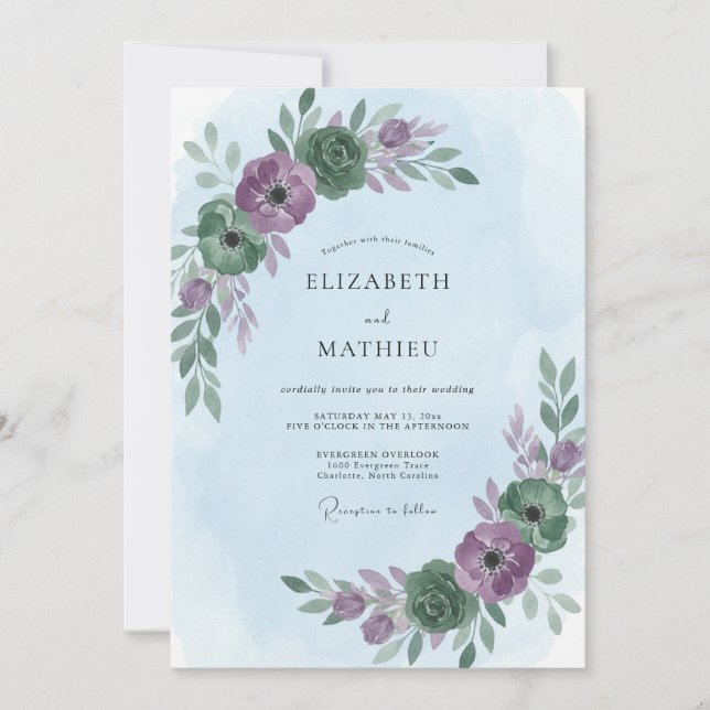 Convites Casamento de Eucalipto Folhagem Roxa Vinca (Frente)