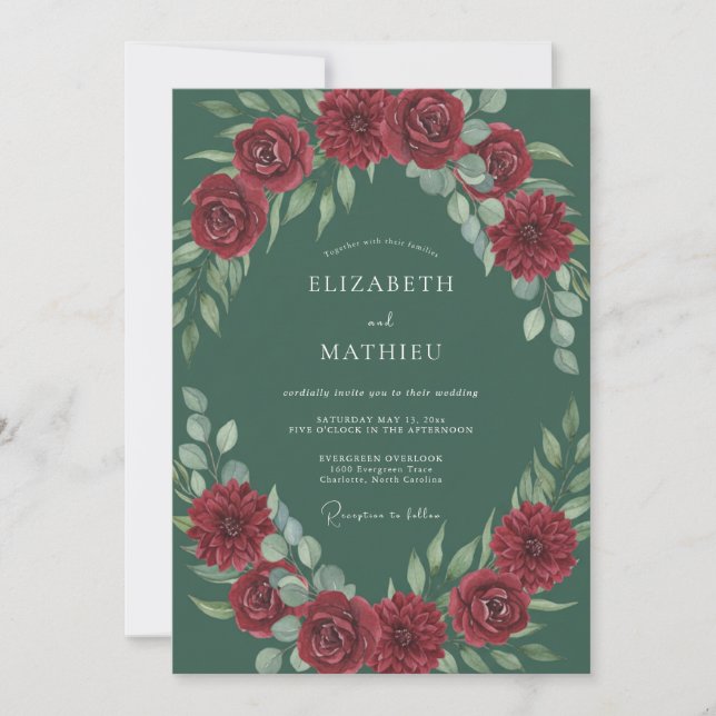 Convites Casamento de Eucalipto Folhagem Rubi Teal (Frente)