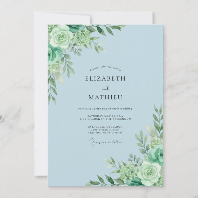 Convites Casamento de Eucalipto Folhagem Sage em Pó (Frente)