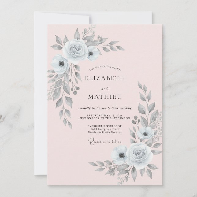 Convites Casamento de Eucalipto Folhagem Silver Blush (Frente)