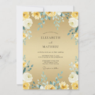 Convites Casamento de Eucalipto Folhagem Teal Dourada