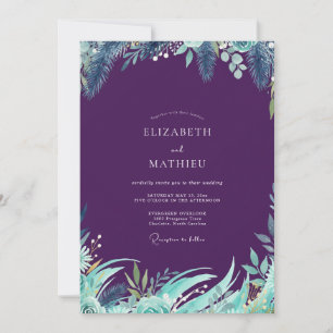 Convites Casamento de Eucalipto Folhagem Tropical Ameixa