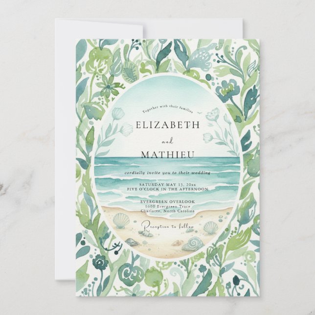 Convites Casamento de Eucalipto Folhagem Tropical Aqua (Frente)